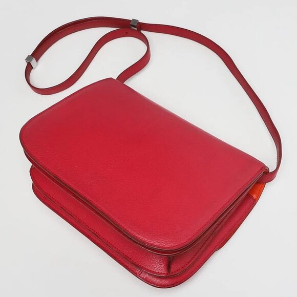 Celine Red Pebbled Calfskin Leather Medium Classic Box Flap Bag - Picture 3 of 10